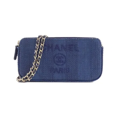 Pre-owned Chanel Navy Leather Chain/shoulder Wallet () In Blue