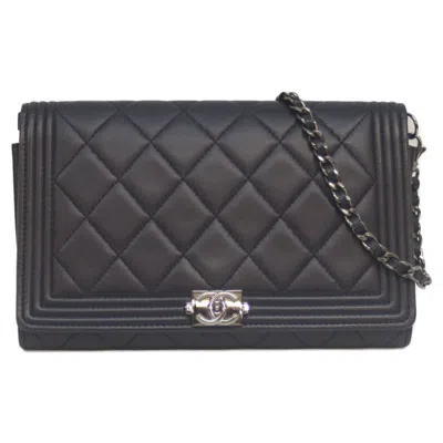 Pre-owned Chanel Navy Leather Chain/shoulder Wallet () In Blue