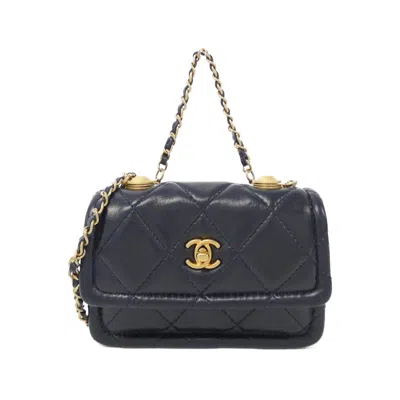Pre-owned Chanel Navy Leather Clutch Bag Shoulder Bag ()