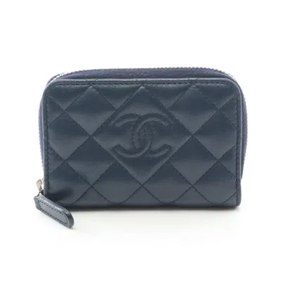 Pre-owned Chanel Navy Leather Coin Purse/coin Case ()