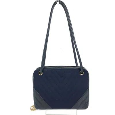 Pre-owned Chanel Navy Leather Jersey Shoulder Bag () In Blue