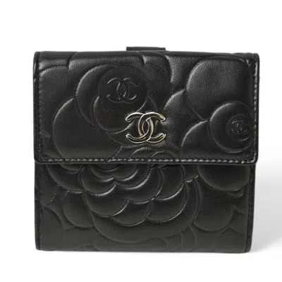 Pre-owned Chanel Navy Leather Middle Wallet (bi-fold) ()