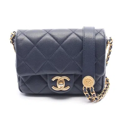 Pre-owned Chanel Navy Leather Shoulder Bag () In Blue