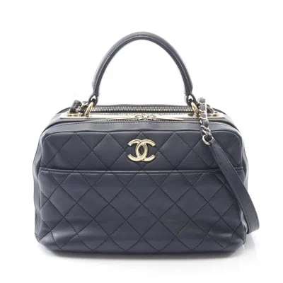 Pre-owned Chanel Navy Leather Shoulder Bag () In Blue