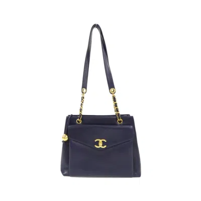 Pre-owned Chanel Navy Leather Shoulder Bag () In Blue