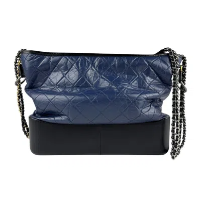 Pre-owned Chanel Navy Leather Shoulder Bag () In Blue