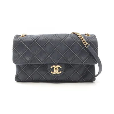 Pre-owned Chanel Navy Leather Shoulder Bag () In Blue