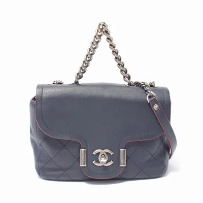 Pre-owned Chanel Navy Leather Shoulder Bag () In Blue