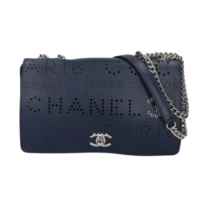 Pre-owned Chanel Navy Leather Shoulder Bag () In Blue