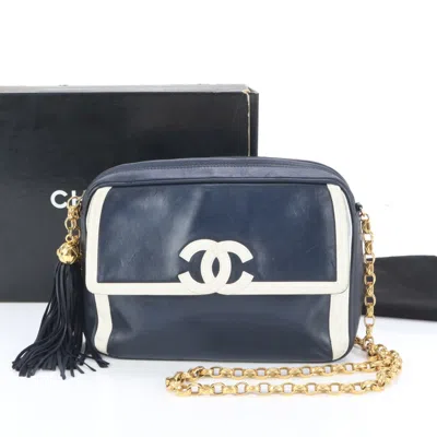 Pre-owned Chanel Navy Leather Shoulder Bag Tote Bag () In Blue