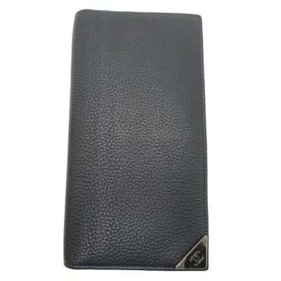 Pre-owned Chanel Navy Leather Wallet (bi-fold) () In Blue