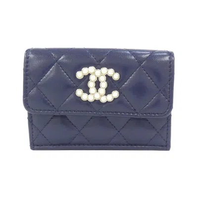Pre-owned Chanel Navy Leather Wallet (tri-fold) ()