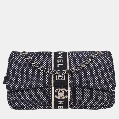 Pre-owned Chanel Navy Mesh Sport Line Shoulder Bag In Blue