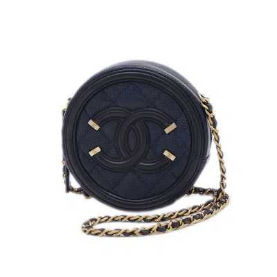 Pre-owned Chanel Navy Navy Grained Calfskin Shoulder Bag () In Multi