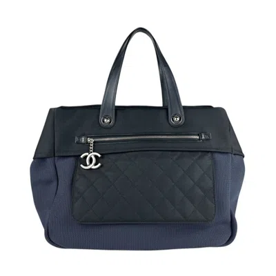 Pre-owned Chanel Navy Nylon Leather Handbag () In Multi
