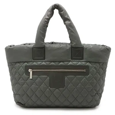 Pre-owned Chanel Navy Nylon Leather Shoulder Bag Tote Bag () In Gray