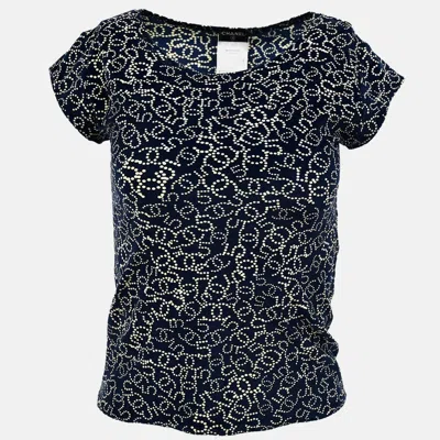 Pre-owned Chanel Navy Nylon Short Sleeve T-shirt Top Size 38 In Blue