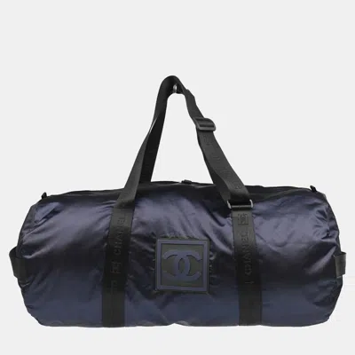 Pre-owned Chanel Navy Nylon Sport Line Duffle Handbag In Blue