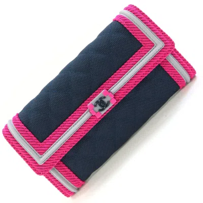 Pre-owned Chanel Navy Pink Nylon Long Wallet (bi-fold) () In Multi