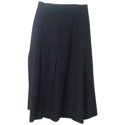 Pre-owned Chanel Navy Pleated Front Skirt - 38 In Blue