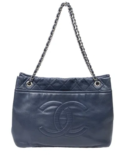 Pre-owned Chanel Navy Quilted Caviar Large Timeless Soft Shopping Tote (authentic Pre-loved)
