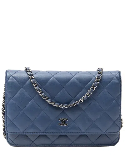 Pre-owned Chanel Navy Quilted Lambskin Leather Classic Wallet On Chain (authentic Pre-  Loved)