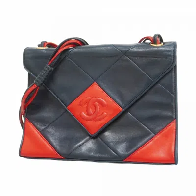 Pre-owned Chanel Navy Red Color Leather Shoulder Bag ()