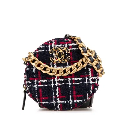 Pre-owned Chanel Navy Red Color Tweed Leather Shoulder Bag ()