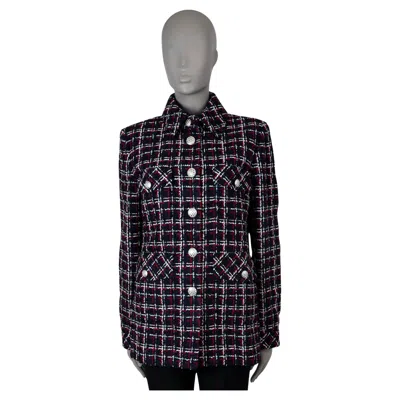 Pre-owned Chanel Navy Red White Cotton 2020 20s Four Pocket Tweed Jacket 40 M