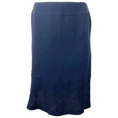Pre-owned Chanel Navy Silk Midi Skirt Size 42 In Blue