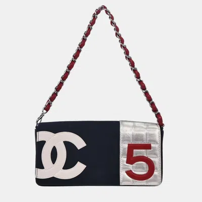 Pre-owned Chanel Navy Silver Canvas No.5 Choco Bar Handbag In Blue