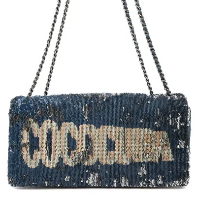 Pre-owned Chanel Navy Silver Spangles Leather Shoulder Bag () In Multi