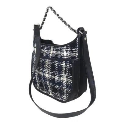 Pre-owned Chanel Navy White Cotton Shoulder Bag () In Navy, White