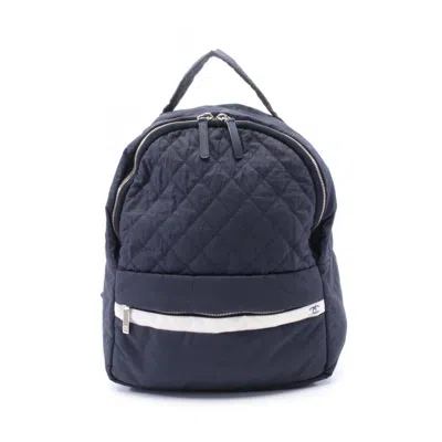 Pre-owned Chanel Navy White Nylon Leather Backpack () In Multi
