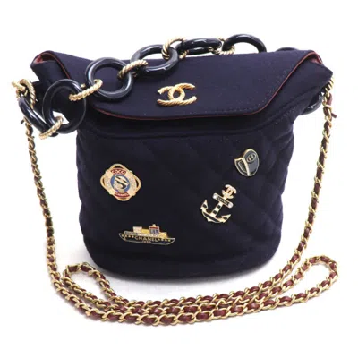 Pre-owned Chanel Navy Wool Leather Shoulder Bag () In Blue
