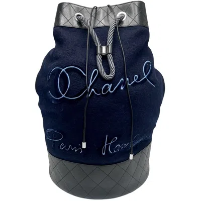 Pre-owned Chanel Navy Wool Leather Shoulder Bag ()
