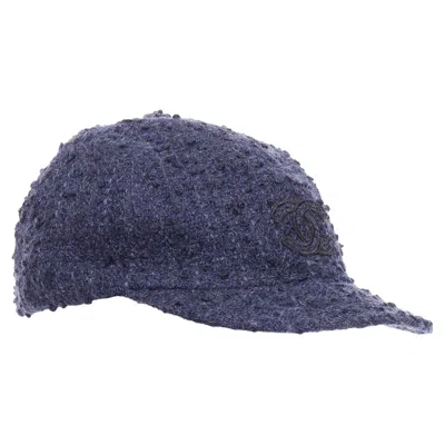 Pre-owned Chanel Navy Wool Tweed Cc Logo Badge Baseball Cap In Blue