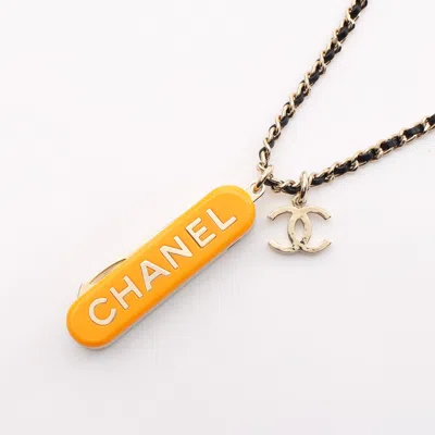 Pre-owned Chanel Necklace Gp Leather Gold Logo Comb B22k In Multi