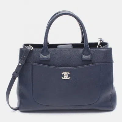 Pre-owned Chanel Neo Executive Navy Blue Leather Tote Bag