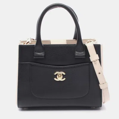 Pre-owned Chanel Neo Executive Small Shoulder Tote Handbag Leather Black Beige Ghw