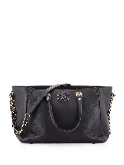 Pre-owned Chanel Neo Soft Shopping Stitched Bullskin Small Tote Bag In Black