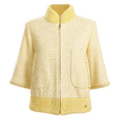 Pre-owned Chanel New 2019 Spring Yellow Tweed Bomber Jacket 36 Fr