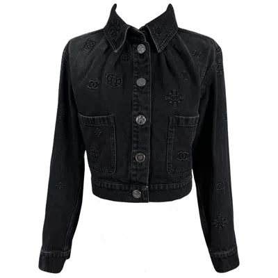 Pre-owned Chanel New 2021 Iconic Cc Logo Black Denim Jacket