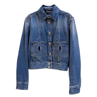 Pre-owned Chanel New 2024 Cc Heart Patches Denim Jacket 36 Fr In Blue