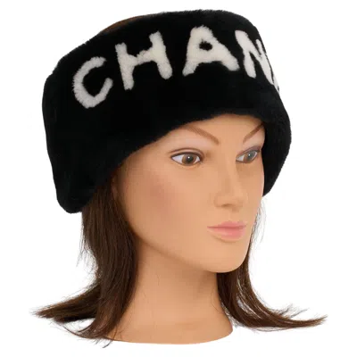 Pre-owned Chanel New Black Whiteshearling Headband