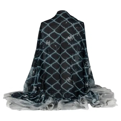 Pre-owned Chanel New Cashmere Shawl Black Blue