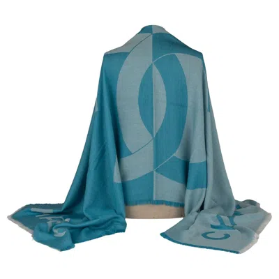 Pre-owned Chanel New Cashmere Shawl In Turquoise In Blue