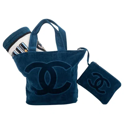 Pre-owned Chanel New  Blue Beach Bag Towel Set Iconic Design