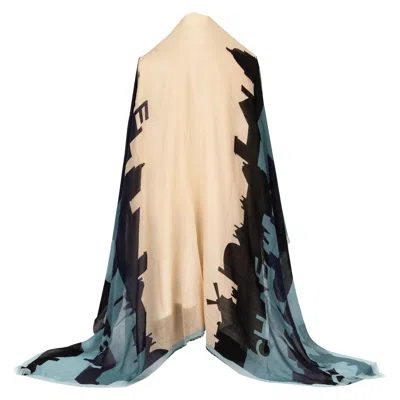 Pre-owned Chanel New  Cashmere Paris Skyline Scarf Shawl In Sand