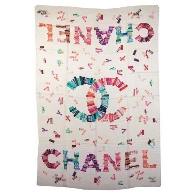 Pre-owned Chanel New  Cashmere Silk Multicolor Shawl In Sand